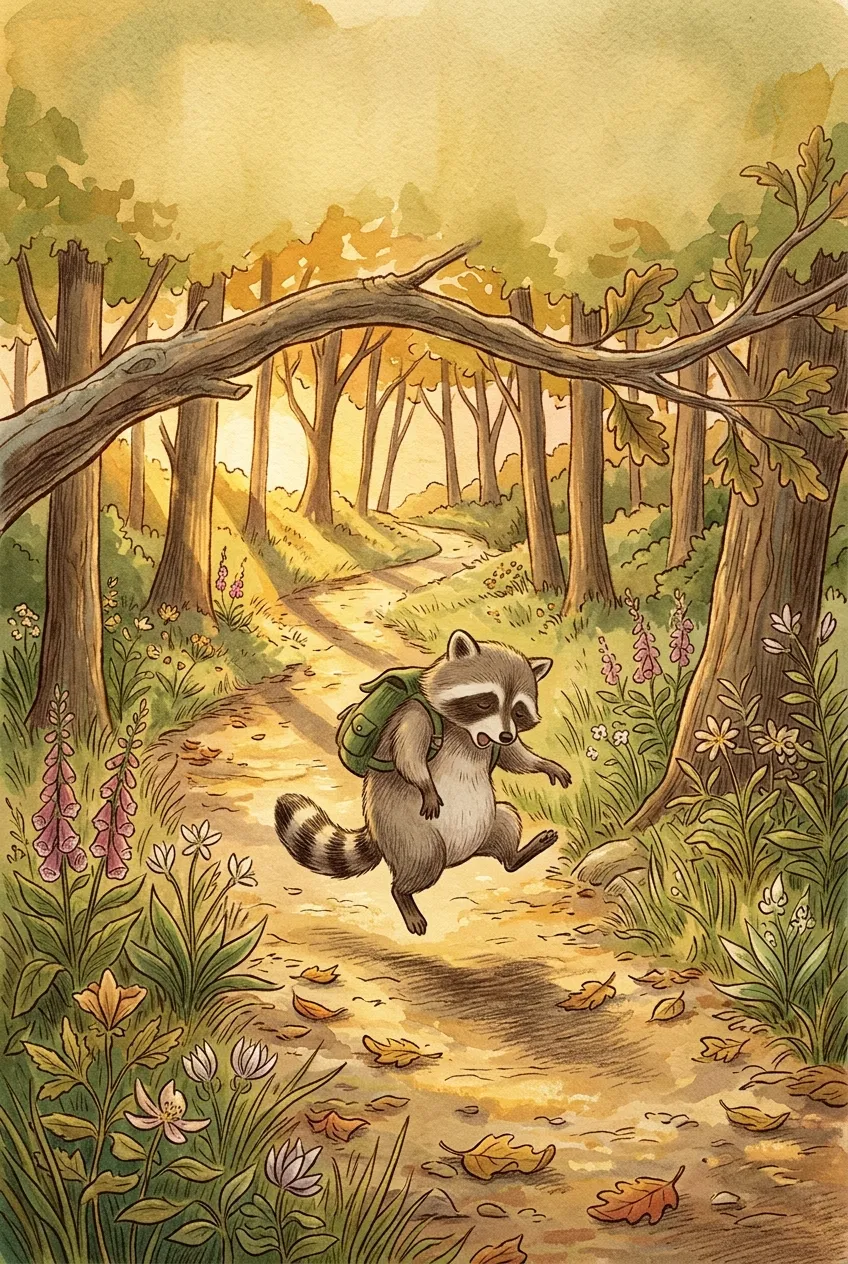 Rocco walks the long sunlit trail home.