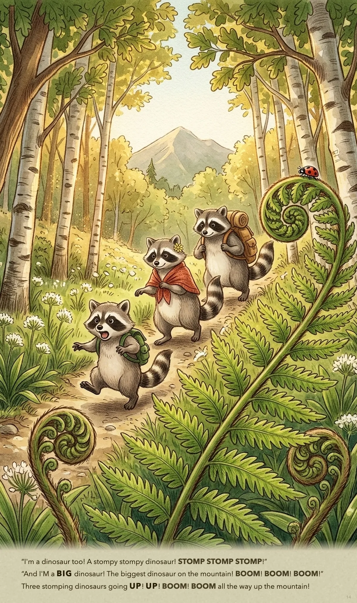 Interior spread illustration from 'Rocco & the Trail to the Top'.